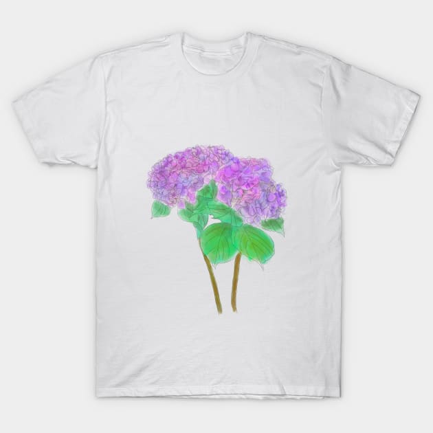 2 purple and pink hydrangeas T-Shirt by colorandcolor